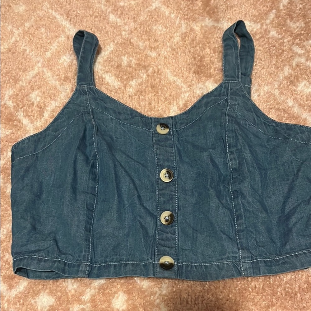 Blue Denim Button-Up Crop Top